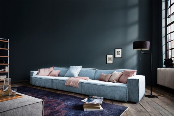 KAWOLA Sofa SAMU Riesensofa Stoff hellblau