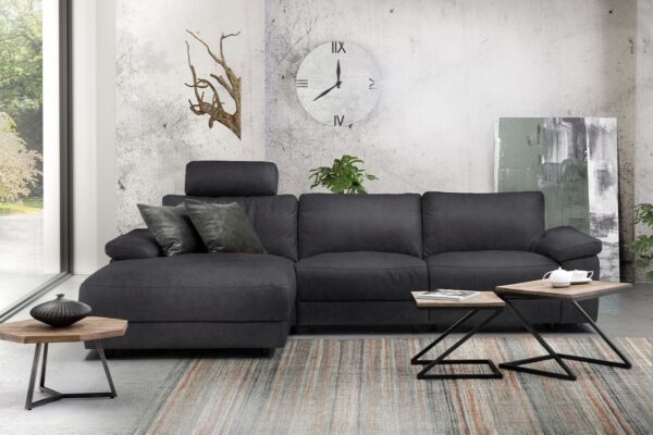 KAWOLA Sofa LOLA Ecksofa XL schwarz mit motorischer Relaxfunktion versch. Bezüge