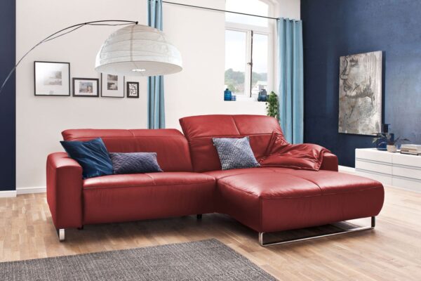 KAWOLA Sofa YORK Leder Recamiere rot