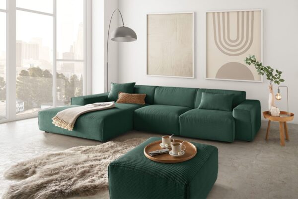 KAWOLA Sofa RANI Ecksofa Cord smaragd