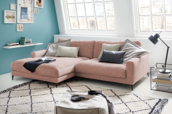 KAWOLA Ecksofa CARA Sofa Cord rosa