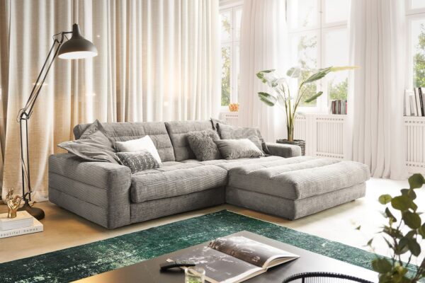 KAWOLA Sofa LANA Ecksofa Cord steingrau