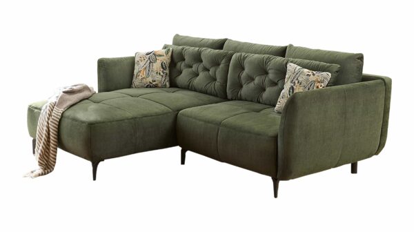 Massivart Ecksofa Veloursbezug grün 251 x 186 cm - SALO