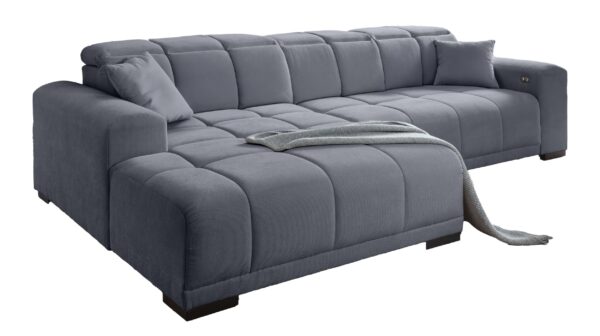 Massivart Ecksofa grau 301 x 195 cm - Sitztiefenverstellung - MASTER