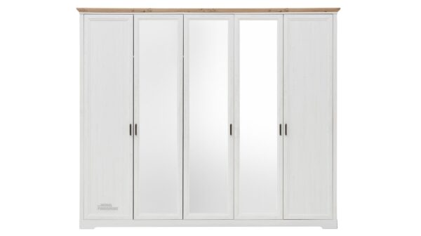 Die Möbelfundgrube Kleiderschrank mit Spiegel - weiß - Artisan Eiche - 266 cm - JASMIN