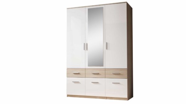 Die Möbelfundgrube Kleiderschrank mit Spiegel - Sonoma Eiche - weiß - 135 cm - BOX