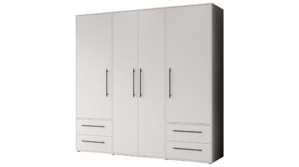 Die Möbelfundgrube Kleiderschrank weiß - 206 cm - 4 Türen - MOKKARIS