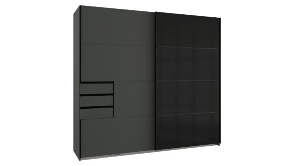 Die Möbelfundgrube Schwebetürenschrank schwarz - Glasfront - 225 cm - SAIGON