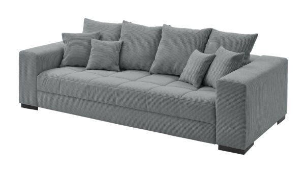 Massivart Big Sofa Cord grau - 254 cm - Nosagunterfederung - BORNEO