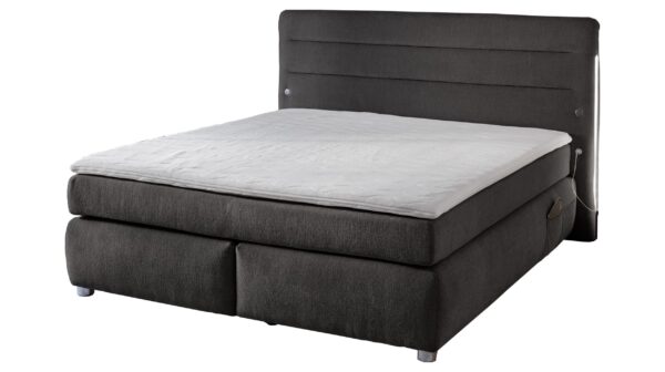 Die Möbelfundgrube Boxspringbett 180 x 200 cm grau LED Chenille - LIVIA