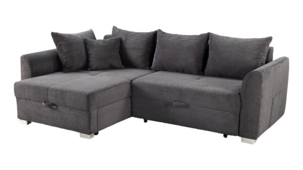 Massivart Ecksofa Cord grau Schlaffunktion Bettkasten 236 cm- BOOMER