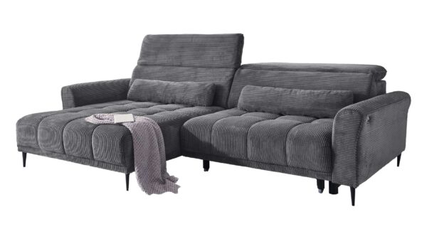 Massivart Ecksofa Cord grau - 277 x 179 cm - LOGAN