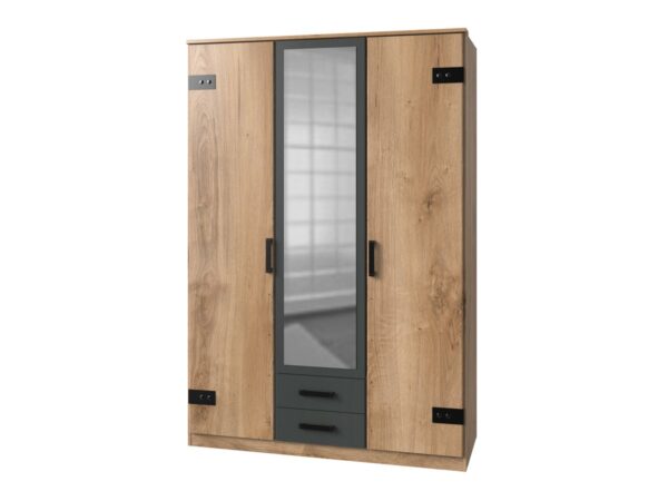 Die Möbelfundgrube Kleiderschrank mit Spiegel Plankeneiche - graphit - 135 cm LIVERPOOL