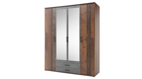 Die Möbelfundgrube Kleiderschrank mit Spiegel - Old Style - grau - 160 cm - CHICAGO