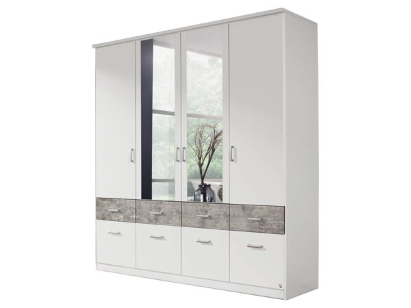 Die Möbelfundgrube Kleiderschrank Spiegel - 181 cm - weiß - betonoptik - rauch - BREMEN-EXTRA