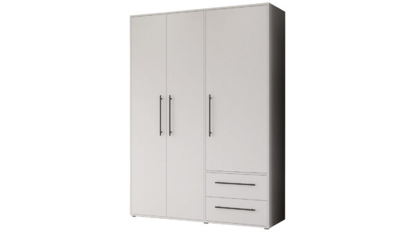 Die Möbelfundgrube Kleiderschrank weiß - 144 cm - 3 Türen - MOKKARIS