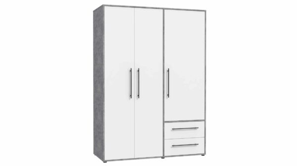 Die Möbelfundgrube Kleiderschrank weiß - betonoptik - 144 cm - 3 Türen - MOKKARIS