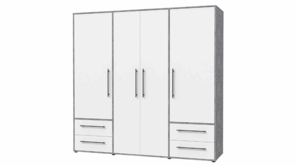 Die Möbelfundgrube Kleiderschrank weiß - betonoptik - 206 cm - 4 Türen - MOKKARIS