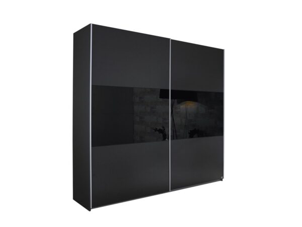 Die Möbelfundgrube Schwebetürenschrank mit Glasfront grau - metallic 218 cm - rauch - LORIGA