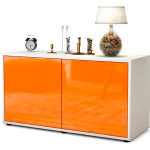 Lowboard - Ada - Design Hochglanz - Freistehend mit Push to Open 92 cm Weiss - Front Orange  Bestellnummer:1010100008