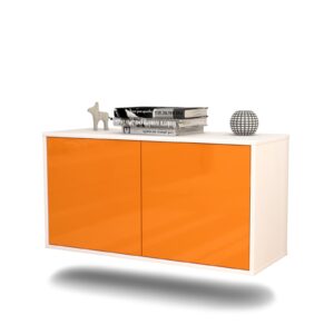 Lowboard - Ada - Design Hochglanz - Wandmontage mit Push to Open 92 cm Weiss - Front Orange  Bestellnummer:1010100042