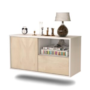 Lowboard - Adriana - Design Holzdekor - Wandmontage mit Push to Open 92 cm Weiss - Front Zeder  Bestellnummer:1010100346