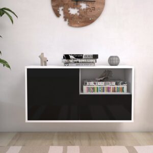 Lowboard - Adriana - Design Hochglanz - Wandmontage mit Push to Open 92 cm Weiss - Front Grau  Bestellnummer:1010100352