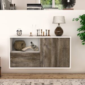 Lowboard - Adrina - Design Holzdekor - Wandmontage mit Push to Open 92 cm Weiss - Front Walnuss  Bestellnummer:1010100446