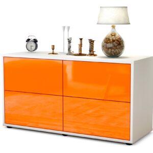 Lowboard - Aella - Design Hochglanz - Freistehend mit Push to Open 92 cm Weiss - Front Orange  Bestellnummer:1010100518