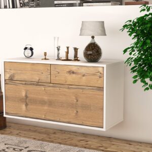 Lowboard - Agnese - Design Holzdekor - Wandmontage mit Push to Open 92 cm Weiss - Front Eiche  Bestellnummer:1010100955