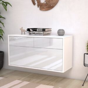 Lowboard - Agnese - Design Hochglanz - Wandmontage mit Push to Open 92 cm Weiss - Front Orange  Bestellnummer:1010100960