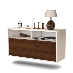 Lowboard - Agostina - Design Holzdekor - Wandmontage mit Push to Open 92 cm Weiss - Front Eiche  Bestellnummer:1010101057