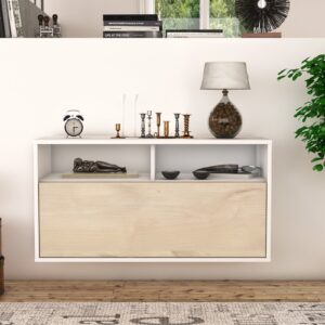 Lowboard - Agostina - Design Holzdekor - Wandmontage mit Push to Open 92 cm Weiss - Front Walnuss  Bestellnummer:1010101058