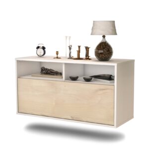 Lowboard - Agostina - Design Holzdekor - Wandmontage mit Push to Open 92 cm Weiss - Front Zeder  Bestellnummer:1010101060