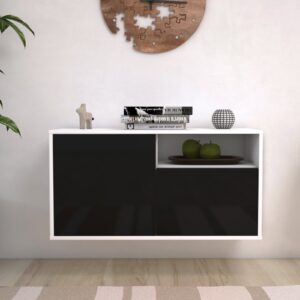 Lowboard - Ajda - Design Hochglanz - Wandmontage mit Push to Open 92 cm Weiss - Front Grau  Bestellnummer:1010101270