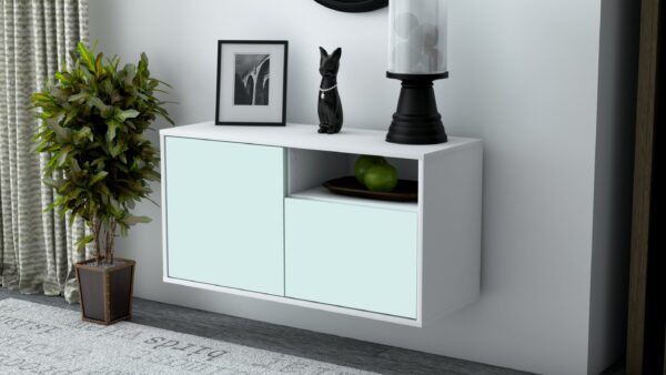 Lowboard - Ajda - Design Farbakzent - Wandmontage mit Push to Open 92 cm Weiss - Front Lila  Bestellnummer:1010101273