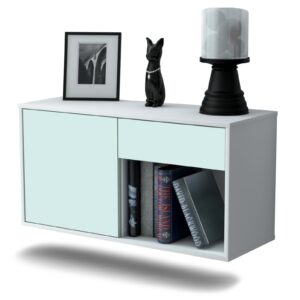 Lowboard - Alberina - Design Farbakzent - Wandmontage mit Push to Open 92 cm Weiss - Front T?rkis  Bestellnummer:1010101376