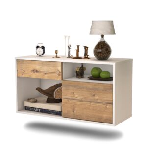 Lowboard - Albina - Design Holzdekor - Wandmontage mit Push to Open 92 cm Weiss - Front Pinie  Bestellnummer:1010101467