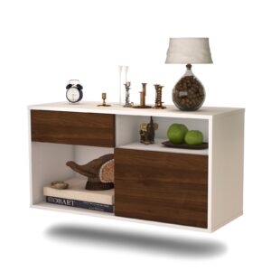 Lowboard - Albina - Design Holzdekor - Wandmontage mit Push to Open 92 cm Weiss - Front Zeder  Bestellnummer:1010101468