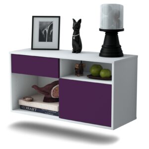 Lowboard - Albina - Design Farbakzent - Wandmontage mit Push to Open 92 cm Weiss - Front Lila  Bestellnummer:1010101477