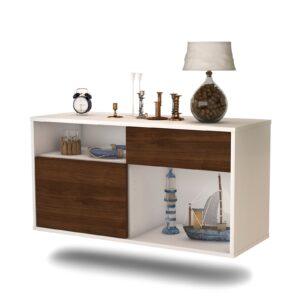 Lowboard - Alecia - Design Holzdekor - Wandmontage mit Push to Open 92 cm Weiss - Front Eiche  Bestellnummer:1010101567