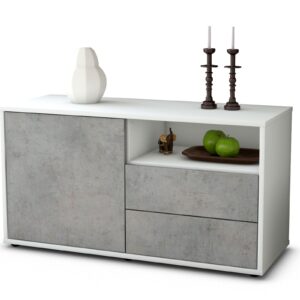 Lowboard - Alessia - Design Industrie Stil - Freistehend mit Push to Open 92 cm Weiss - Front Beton  Bestellnummer:1010102348