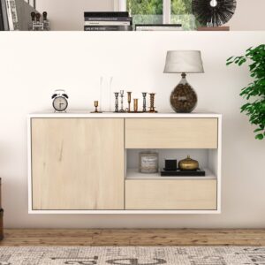 Lowboard - Aleyna - Design Holzdekor - Wandmontage mit Push to Open 92 cm Weiss - Front Walnuss  Bestellnummer:1010102486