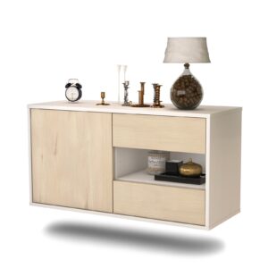 Lowboard - Aleyna - Design Holzdekor - Wandmontage mit Push to Open 92 cm Weiss - Front Zeder  Bestellnummer:1010102488