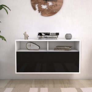 Lowboard - Alia - Design Hochglanz - Wandmontage mit Push to Open 92 cm Weiss - Front Grau  Bestellnummer:1010102698