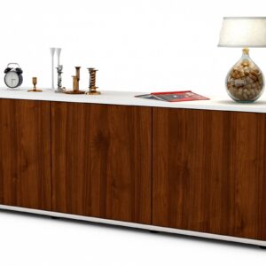 Lowboard - Allegra - Design Holzdekor - Freistehend mit Push to Open 136 cm Weiss - Front Zeder  Bestellnummer:1010200006