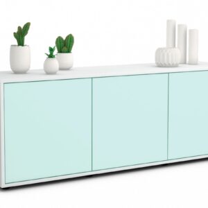 Lowboard - Allegra - Design Farbakzent - Freistehend mit Push to Open 136 cm Weiss - Front Mint  Bestellnummer:1010200013