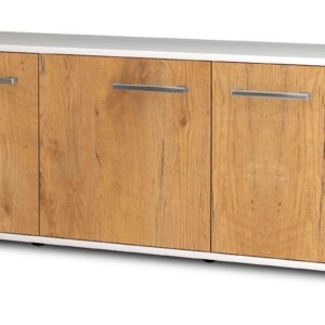 Lowboard - Allegra - Design Holzdekor - Freistehend mit Griffe 136 cm Weiss - Front Eiche  Bestellnummer:1010200020