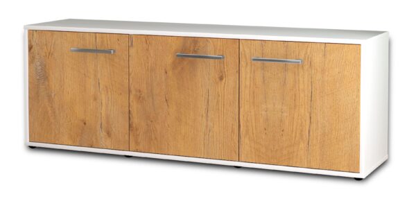 Lowboard - Allegra - Design Holzdekor - Freistehend mit Griffe 136 cm Weiss - Front Eiche  Bestellnummer:1010200020