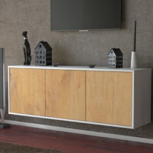 Lowboard - Allegra - Design Holzdekor - Wandmontage mit Push to Open 136 cm Weiss - Front Pinie  Bestellnummer:1010200039